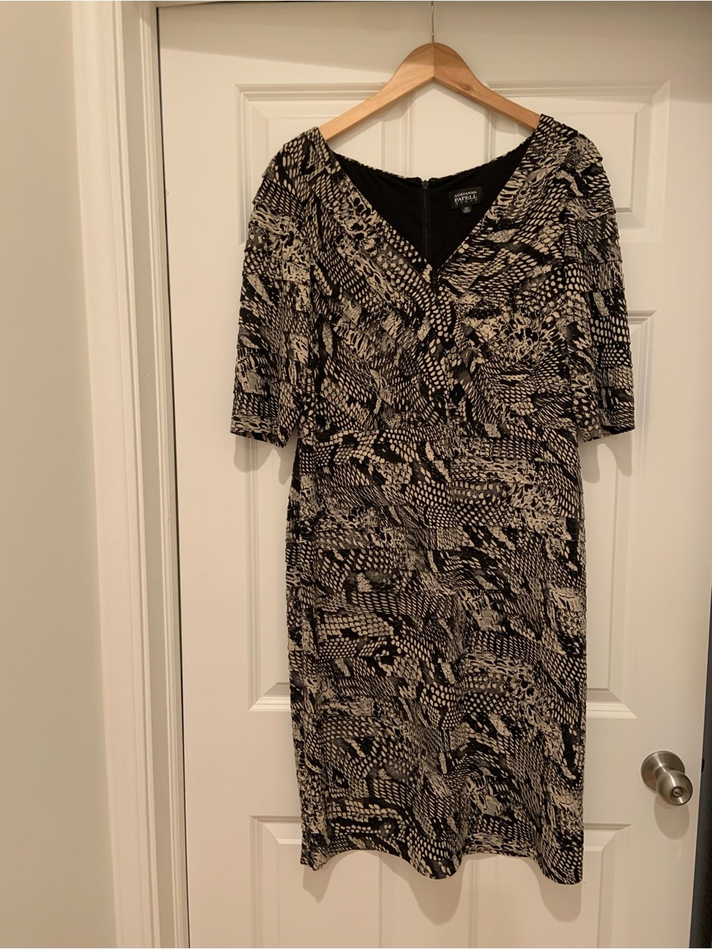 Adrianna Papell Black & Cream Patterned Midi Dress